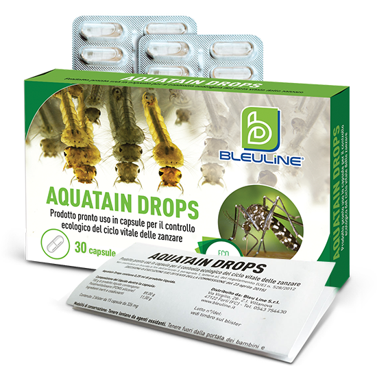 Water-soluble capsules that contain AQUATAIN AMF which “emulates” the use of common larvicide tablets.